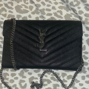 Yves Saint Laurent Black Quilted Clutch with Chain